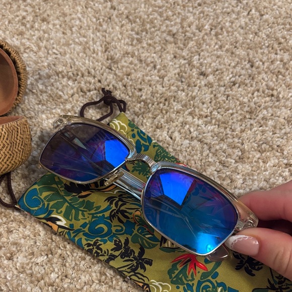 Blue Lens Sunglasses with Floral Pouch